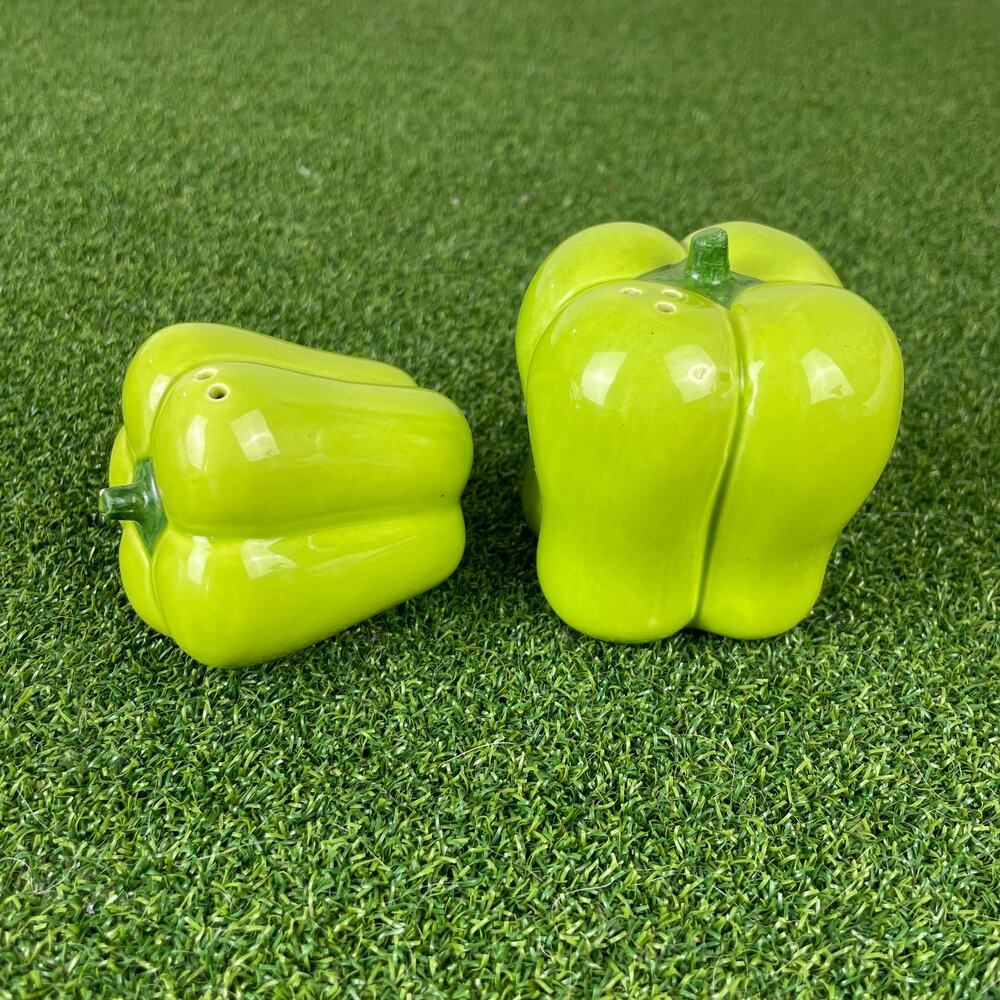 Vintage Albert Kessler Ceramic Green Bell Pepper Salt and Pepper Shakers